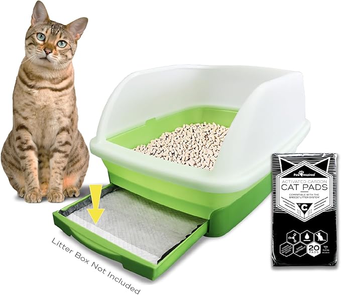 Paw Inspired Cat Pads, Generic Refills for Tidy Cats Breeze Litter Box System, Disposable Kitty Litter Liners for Easy Cleaning, Super Absorbent Pee Pads, 16.9 x 11.4 Inch (Carbon, 80 Count)