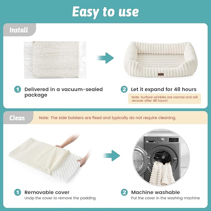 Orthopedic Dog Bed for Medium Dogs & Large Dogs - Washable Rectangle Pet Bed with Anti-Slip Bottom, Soft Calming Cat & Puppy Bed for Indoor Pets (35"x25"x8", Cream)