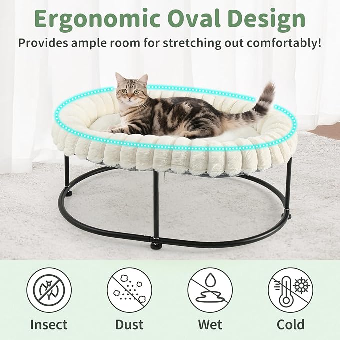 Sunhoo Elevated Cat Bed for Indoor Cats Raised Kitten Hammock Large High Puppy Cot Off Floor Self-Supporting Small Pet Chair with Metal Frame Washable Cushion Easy Assembly 23 * 17 * 8.3 in (White)