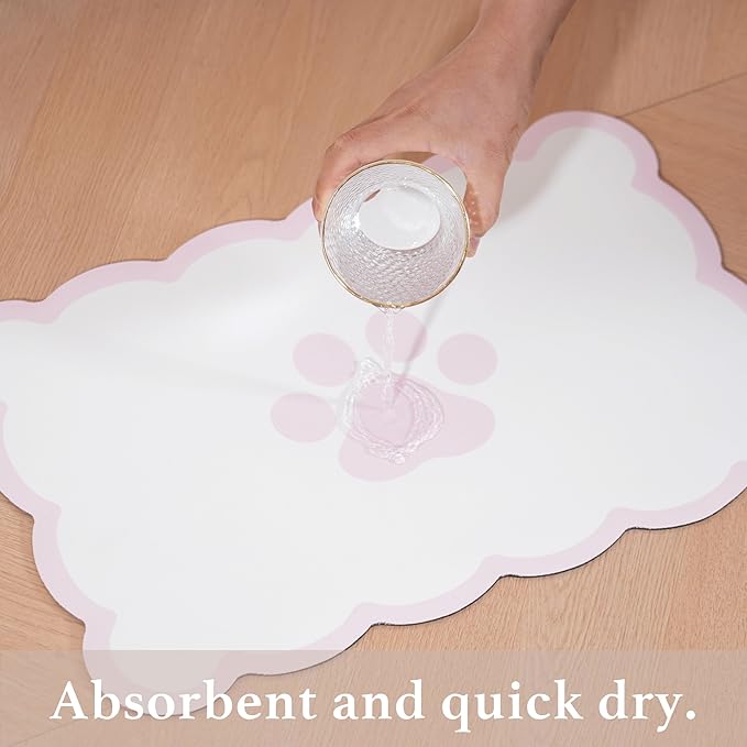 Ralxion Scalloped Dog Feeding Mat, Absorbent Mats for Dog Food and Water Bowl, Dispenser, Cute Elegant Aesthetic Preppy Pastel Pink Scallop Pet Placemat for Dogs, Cats, Puppy Accessories, 14" X 19”