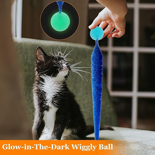 Bouncy Balls for Cats-5 Packs,Fuzzy Worm Cat Worm Toys with Fluorescent Ball,Magic Worm Bouncy Ball with Tail Cat Toy