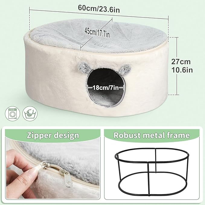 Sunhoo Elevated Cat Beds for Indoor Cats Enclosed House Hideaway Raised Kitty Hammock Large with Washable Cover Kitten Cave Pet Hut Puppy Condo Cubby Plush Cushion Easy Assembly 23.6 * 17.7 * 10.6in