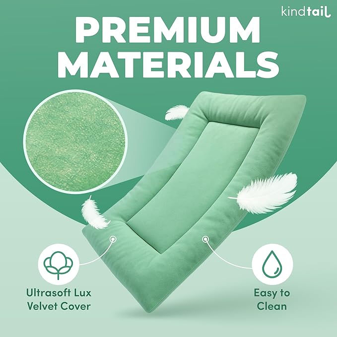 KindTail Dog Crate Pad - Soft Velvet, Reversible Bed - Machine Washable Kennel Mat for Pets up to 25 lbs - Mattress for Cozy Sleeping - 25” x 19” x 1” (Light Grey, Medium)