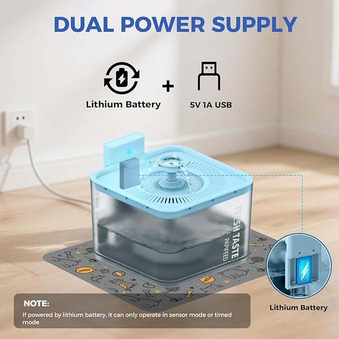 PAPIFEED Wireless Cat Water Fountain, 106oz/3L Battery Operated Pet Water Fountain Cordless for Cats Indoor, Automatic Cat Drinking Dispenser with Motion Sensor, Leak-Proof Silicone Pad Included Cyan