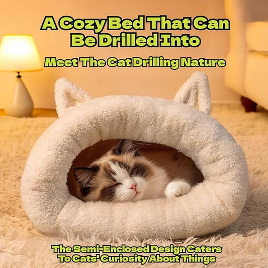Cozy Sleeping Bag, Cozy Nest for Cats and Dogs, Soft Cat Dog Sleeping Bag, Cat Sleeping Bag for Indoor, Warm Nest for Indoor Cats&Small Dogs, Semi-Enclosed Design (Pink Pony(Without Ear), Medium)