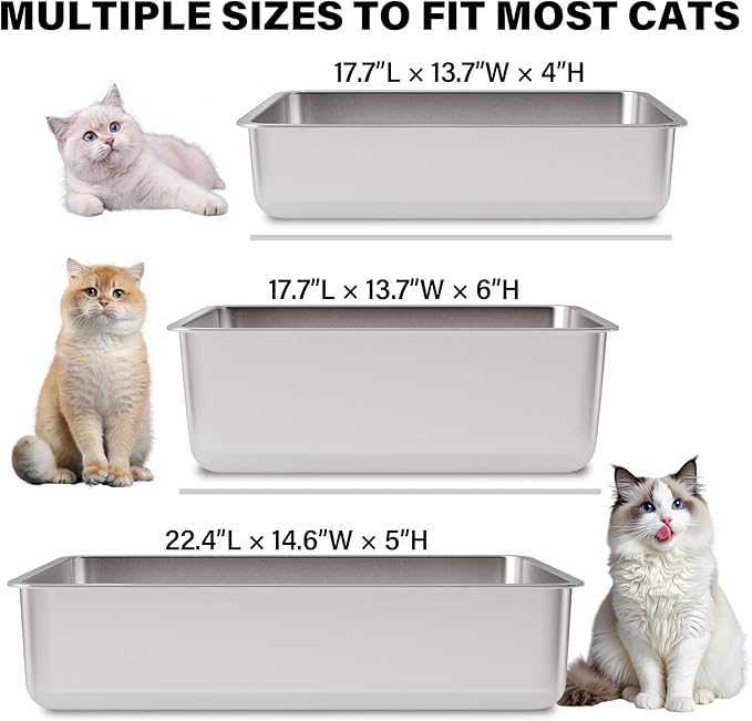 Stainless Steel Litter Box, Medium Metal Litter Box for Cat,Easy Clean Non Stick Easy Entry No Smell Metal Litterbox for Kitty/Rabbits