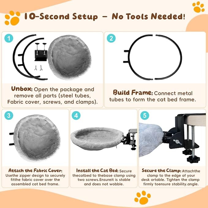 L&W BROS.Cat Desk Bed – Supports Up to 50 lbs, Removable Machine-Washable Plush Cover, Comfortable Cat Perch for Indoor, Space-Saving Foldable Design for Home Office, Gaming Desks