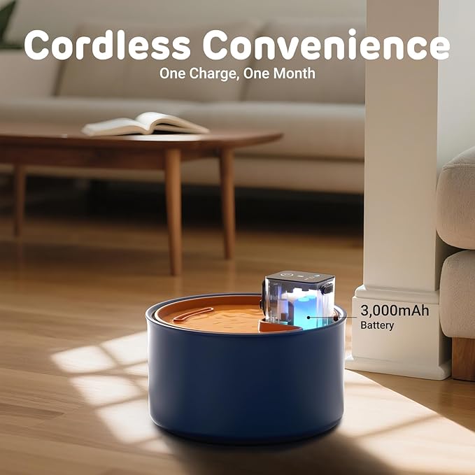 iPettie Ceramic Cat Water Fountain, 3.5L Cordless Pet Water Dispenser with 3 Water Modes, Ultra-Quiet Pump, Rechargeable 3000mAh Battery, BPA-Free Ceramic & ABS, Auto Low Water & Battery Alerts