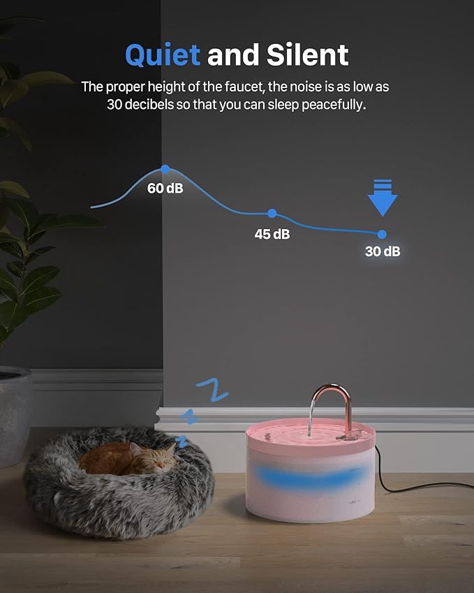 Cat Water Fountain Pink for Drinking: 67oz/2L Cat Fountain - Cute Pet Water Fountain for Cats Inside - Quiet Cat Drinking Fountain - Faucet Pet Fountain - Suitable for Kitty & Kitten - GIOTOHUN