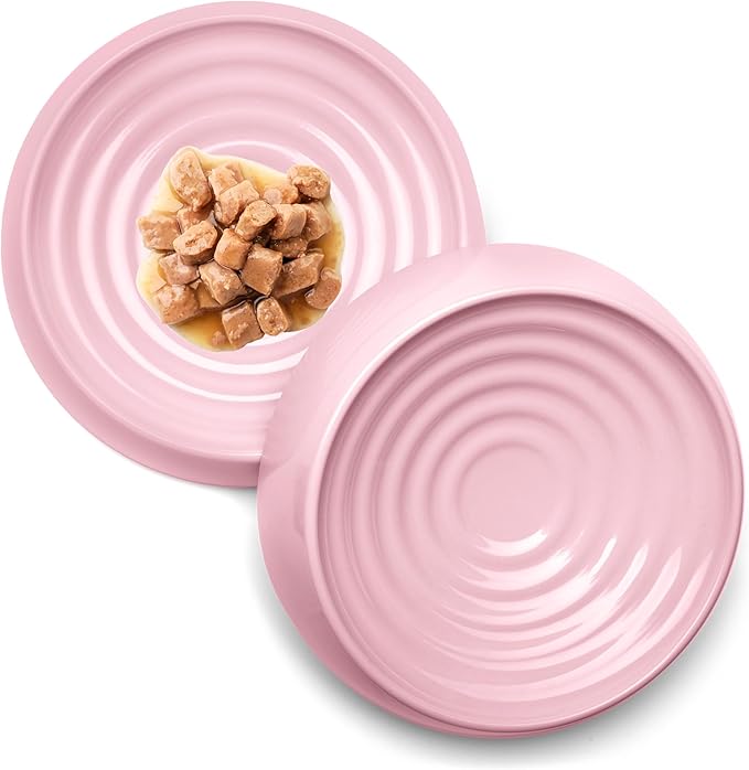 CatGuru Cat Bowls, Whisker Friendly Cat Food Bowl for Indoor Cats, Reliefs Whisker Fatigue, Wide Pet Bowl, Non Slip Pet Feeding Bowls, Shallow Kitten Dish (Set of Two, Pink)