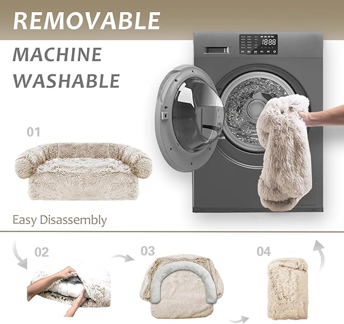 Calming Dogs/Cats Bed Mats, Dog Pad Washable Removable Couch Cover, Plush Long Fur Mat for Pets, Waterproof Lining, Perfect for Small, Medium and Large Dogs and Cats (Gradient Brown, 34"x30")