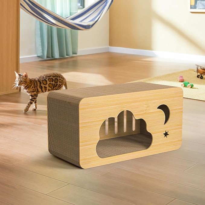 Cat Scratcher House,2 in 1 Cardboard Cat House Durable and Sturdy Cat Scratching Post Cat Scratching Board Cat Scratchers for pet to Scratch, Rest and Play, Easy to Assemble