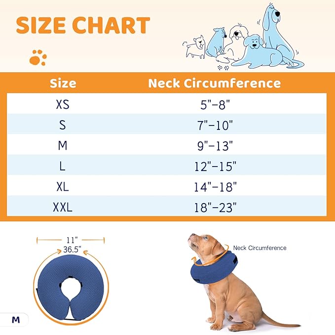 Supet Inflatable Dog Cone Collar for Dogs to Stop Licking, Dog Donut Collar After Surgery, Soft Pet Cone for Small Medium Large Dogs