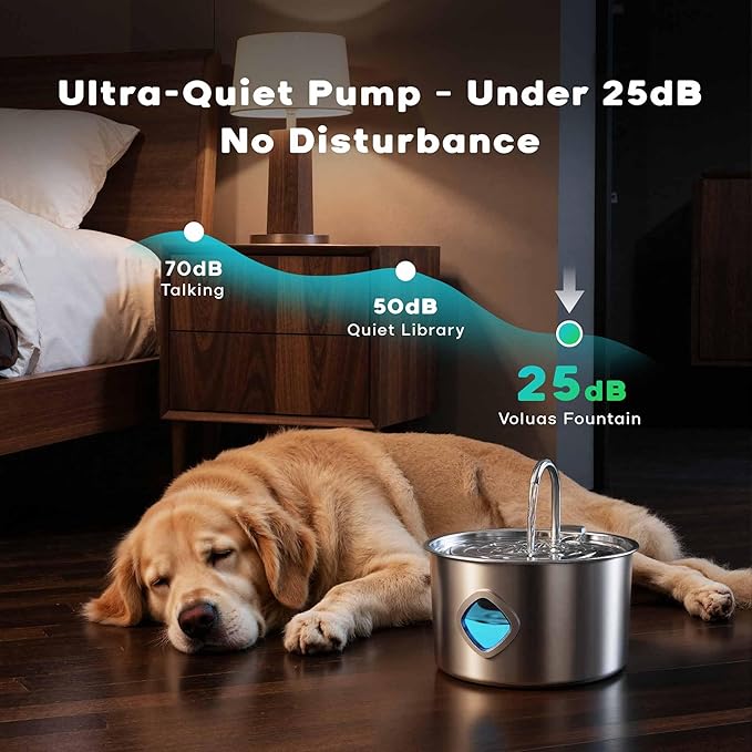 Pawdrate 3.2L/108oz Stainless Steel Dog Water Fountain, Automatic Pet Water Bowl Dispenser with Quadruple Filtration, Ultra-Quiet Circulating Cat and Dog Drinking Fountain