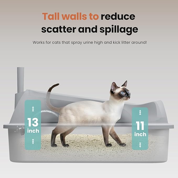 XXXL Stainless Steel Cat Litter Box with Extra Large Litter Box Step,28"X20"X13" Metal Litter Boxs High Sides for Big Cats and Multiple Cats,Includes Litter Scoop & Non-Stick Bottom