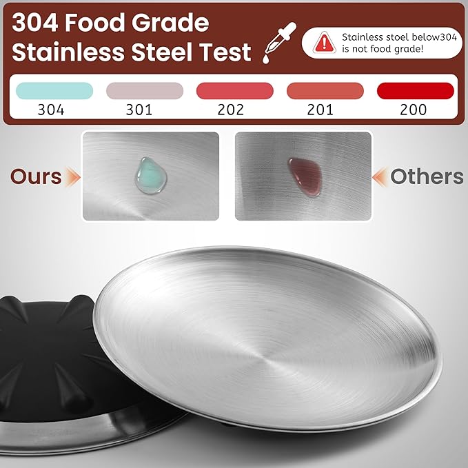 Cat Food Bowls, 6.7" Stainless Steel Whisker Fatigue Cat Plates with Non-Slip Silicone Base, Shallow Kitten Dishes for Wet & Dry Food