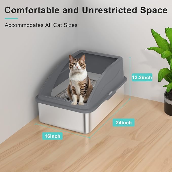 2 Pack Stainless Steel Litter Box | XL Enclosed Cat Litter Boxes with Lid for Big Cats and Multi-Cats | High Sided, Anti-Urine Leakage | Non-Stick Bottom(Multi-Colored)