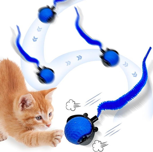 Interactive Cat Ball Toy, Upgraded Automatic Rolling Cat Ball with Tail 2.0 and Type C Cord, Touch Activated Moving Toy for Cats and Dogs (Blue)
