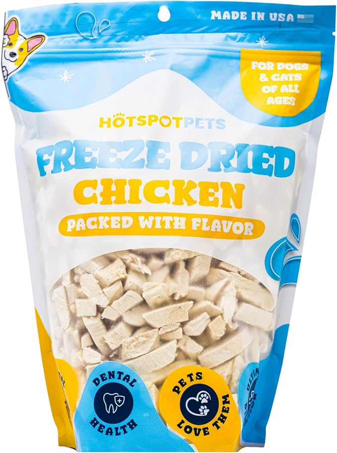 hotspot pets Freeze Dried Chicken Treats for Cats & Dogs -1LB Big Bag- Made in USA - Single Ingredient - Resealable Bag, All Natural Grain-Free (Chicken Breast)- Perfect for Training, Topper or Snack