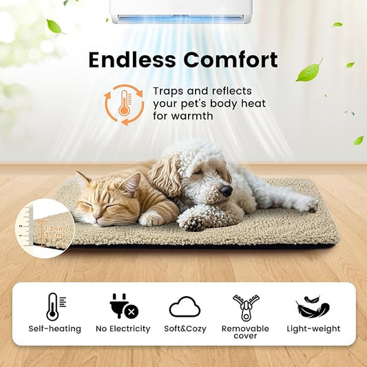 Dog Bed Mat Self Heating Pad for Medium Large Dogs, Dog House Bed Crate Pad for Sleeping Self Warming Pet Bed Puppy Blanket with Removable Washable Cover, Brown 42 Inches
