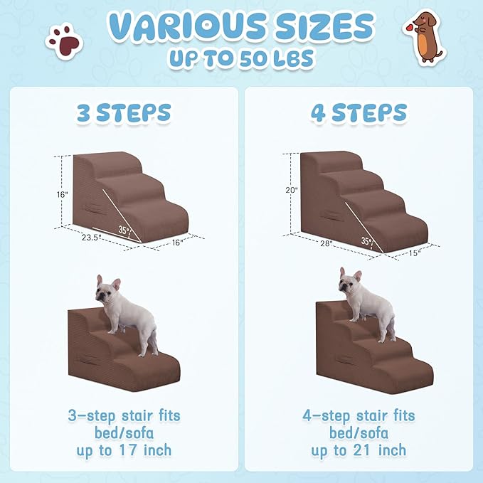 Dog Steps, 4-Step Dog Ramp and Steps for High Beds and Sofa, Non-Slip Pet Stairs, Removable and Easy to Clean Pet Stairs, Coffee