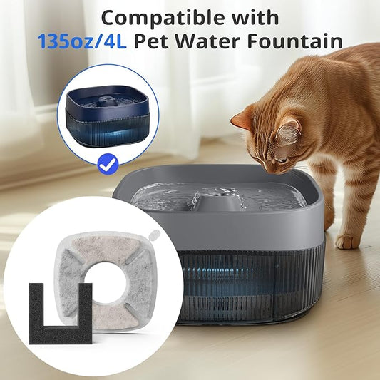 Pet Fountain Filters Replacement Fit for 135oz/4L Dog Water Fountain, 8 Pack Cat Water Fountain Replacement Filters (8 Filters+4 Sponges)