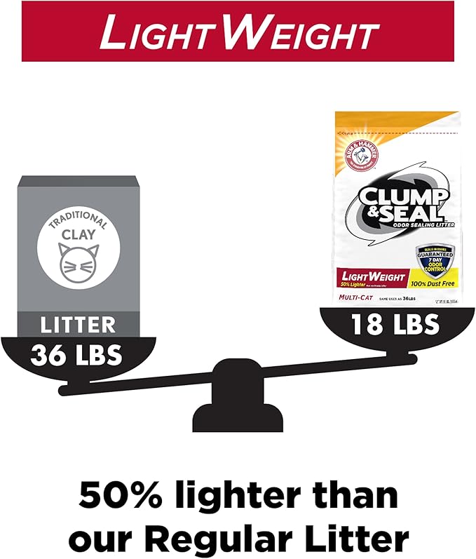ARM & HAMMER Clump & Seal Odor Sealing Lightweight Multi-Cat Scented Clumping Cat Litter with 7 Days of Odor Control, 18 lbs. Bag