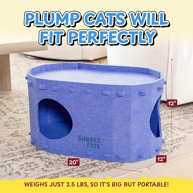 Tess & Liza Felt Cat Cave – Cozy Hideaway for Cats & Kittens | Eco-Friendly Felt Cat House | Durable & Spacious Cat Bed for Large Cats | Stylish Indoor Pet Furniture by Snarky Pets™ Blue