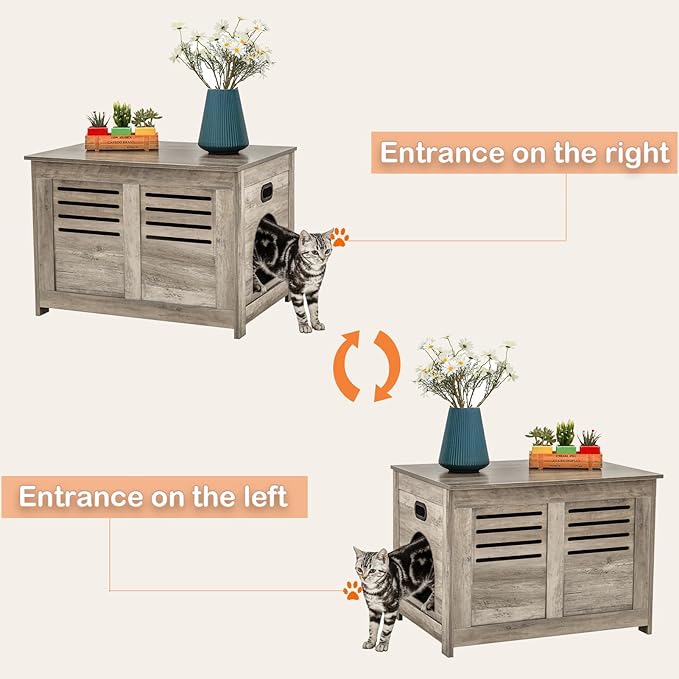 DINZI LVJ Litter Box Enclosure, Flip Top Litter Box Furniture, Hidden Cat Washroom, Wooden Cat House, End Table, 31.5" L x 19.7" W x 19.7" H, Good Ventilation, Easy to Assemble, Gray Wash