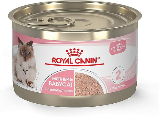 Royal Canin Feline Health Nutrition Mother & Babycat Ultra Soft Mousse in Sauce Canned Cat Food, 5.1 oz., Case of 24, 24 X 5.1 OZ