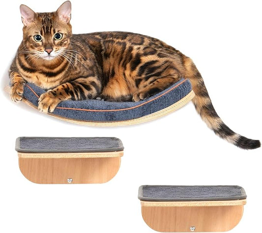 Cat Wall Shelves,Cat Wall Steps and Perch,Stairs,Ladders,Nest,Bed,Modern Wooden Floating Climbing Furniture for Hopping and Sleeping,with Scratching Cushion(Combo)