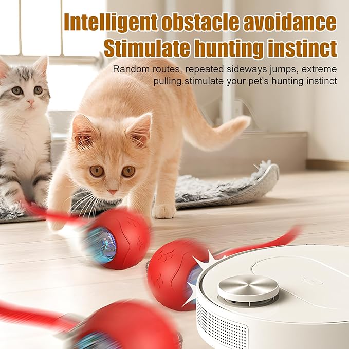 360 Smart Automatic Rolling Pet Ball,Interactive Cat Toys Balls,Automatic Moving Cat Balls,Interactive Cat Toys for Bored Indoor Cats (Red)