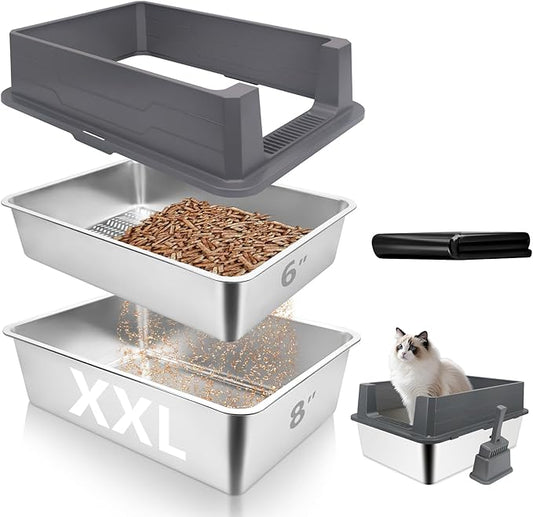ELEGX Enclosed Pine Litter Sifting Cat Litter Box, XXXL Extra Large 28" L×20" W for Big Cats,Metal Litter Box with Screen Mesh,High Sided Enclosure,25 Pack Litter Bags & Scoop,Easy Cleaning