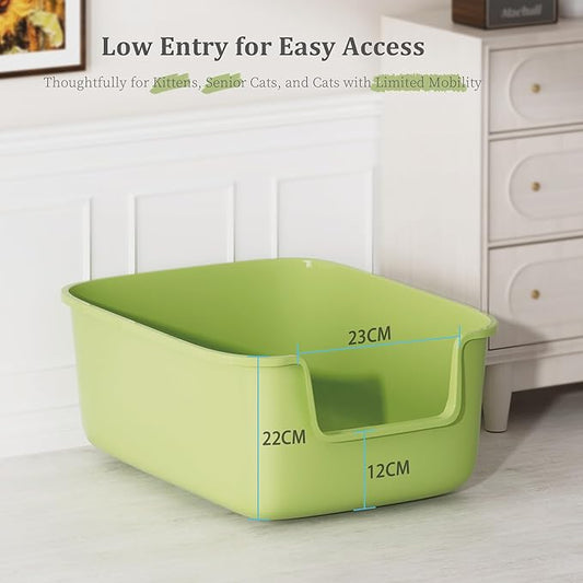 Vealind Large Cat Litter Box High Sided and Side Entry Cat Litter Pan 50 x 40 x 22 CM, Anti-Splashing Deep Tall Cat Boxes for Indoor Cats Basics Kitty Litter Box (Green)