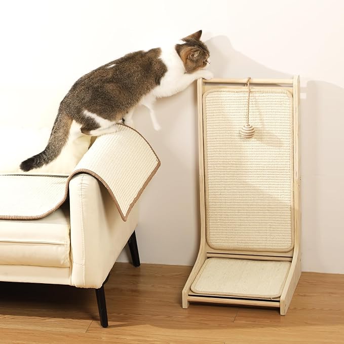 L-Shaped Cat Scratcher Pad for Indoor Cats - Sisal Scratching Board, Furniture Protector, and Scratch Post