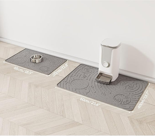 OHMO Dog Food Mat, Silicone Waterproof Cat Food Mat, Non-Skid Spill Proof Pet Feeding Mat for Food and Water, Easy to Clean Dog Placemat(Grey, 18.9" x 11.8")