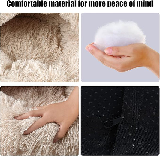 Cat Beds for Indoor Cats,Cat Cave for Puppy and Kitty,Calming Small Dog Bed for Small Dogs with Cover Cave,Cozy Warming Fluffy Washable Anti-Slip Pet Sleeping Bag(20 * 20inch,Beige)