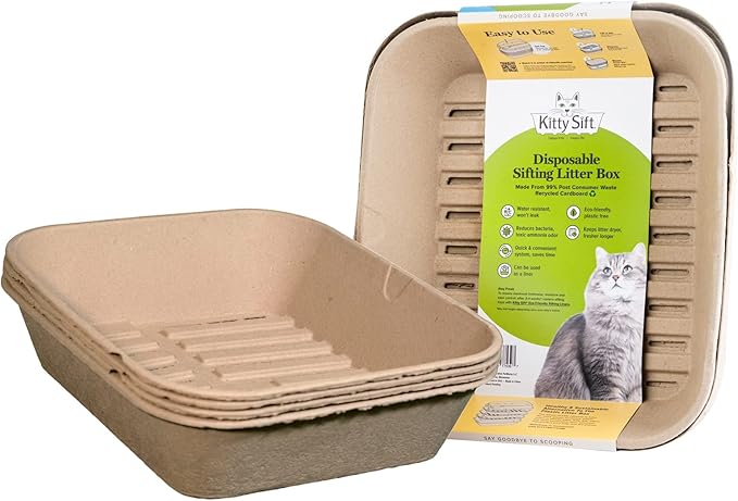 Kitty Sift (Set of 1 Litter Box & 5 Sifting Liners) Sustainable, Clean, Sifting, Disposable Cat Litter Box Kit - Jumbo, 6-Set Kit