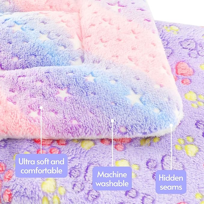 2 Pack Cat Blanket for Indoor Cat, Warm Calming Kitten & Puppy Beds for Anxiety and Stress, Washable Small Dog Mat for Crate, Fuzzy Pet Blankets