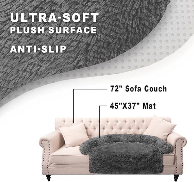 Tinaco Luxurious Calming Dogs/Cats Bed Mats, Dog Pad Washable Removable Couch Cover, Plush Long Fur Mat for Pets, Waterproof Lining, Perfect for Small, Medium and Large Dogs and Cats (Beige, 45"x37")