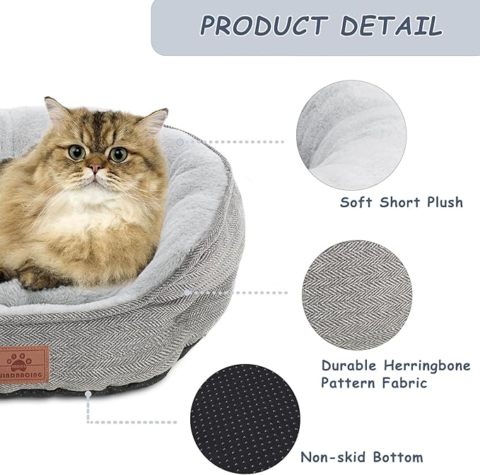 Cat Beds for Indoor Cats,Kitten Bed,Dog Bed for Extra Small Dogs Breeds,Puppy Kennel Bed, Comfy Durable Pet Sleeping Bed, Washable Roun Cat Bed & Non-Slip Bottom, Size 19"L x 16"W x 6.5"Th
