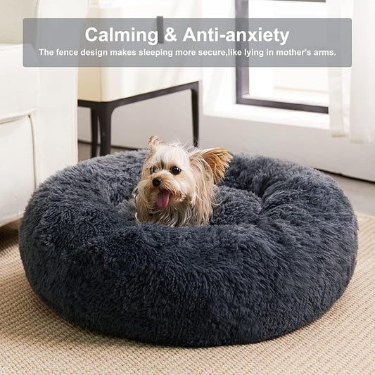 WNPETHOME Calming Dog Beds for Large Dogs, Anti-Anxiety Donut Pet Bed, Fluffy Faux Fur Plush Dog Bed,Warming Cozy Soft Round Pet Bed for Large Jumbo Dogs, Cat Cuddler Cushion