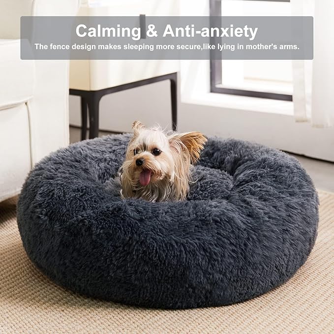 WNPETHOME Calming Dog Beds for Large Dogs, Anti-Anxiety Donut Large pet Bed, Fluffy Faux Fur Plush Pet Bed,Warming Cozy Soft Round Lagre Bed for Jumbo Dogs, Cat Cuddler Cushion Bed