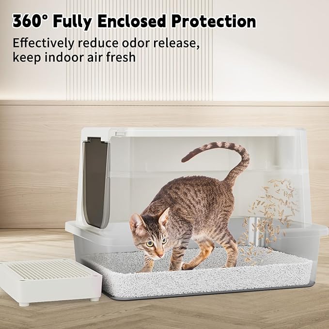 RIZZARI Stainless Steel Cat Litter Box, Leak Proof Litter Box with High Edges, Large Odorless Litter Pan with for Small to Large Cats (Beige)