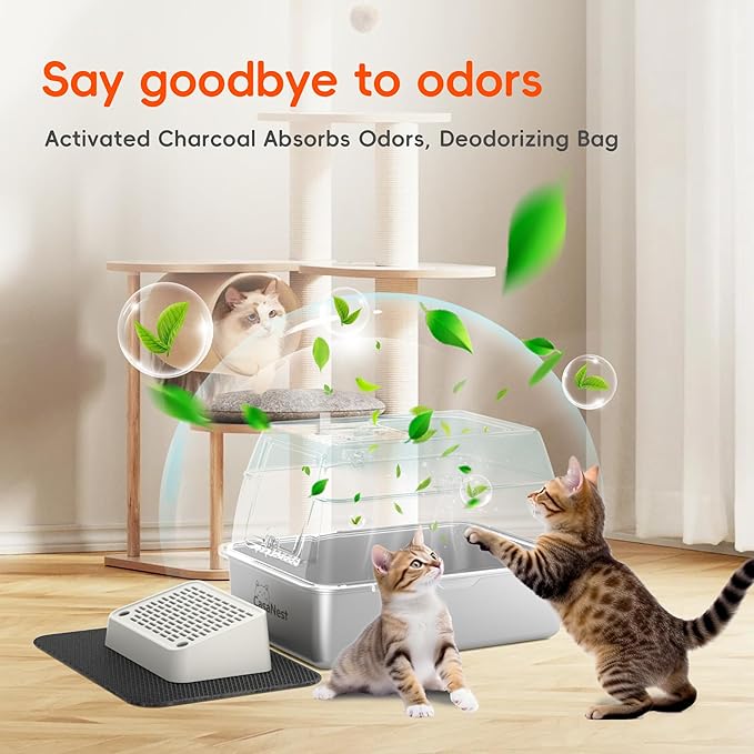 XL Extra Large Stainless Steel Cat Litter Box with Lid, 3-in-1 Enclosed/Open, Durable Metal Litter Box for Big, Multi Cats, Non-Stick, Odor Control, Easy Cleaning, Durable ABS Lid, Green