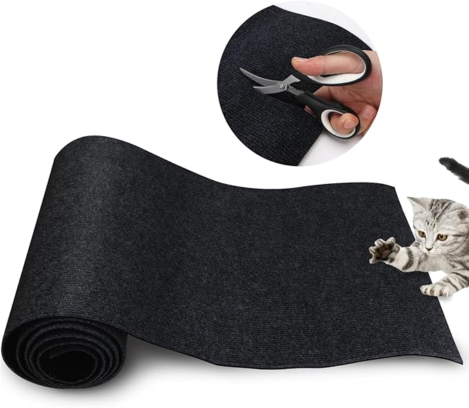 Cat Scratch Mat 120"x15.8",Cat Scratch Carpet Trimmable Self-Adhesive Cat Scratch Pad,Decorative Cat Tree Shelf,Cat Wall,Cat Scratching Post,Cat Couch Protector(Black)
