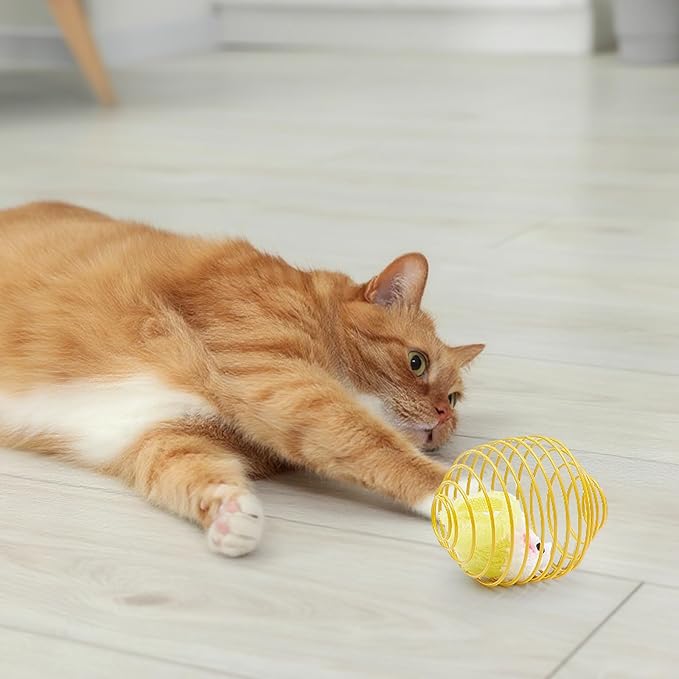 Jecery 5 Pcs Cat Spring Balls Stretchable Springs Toys Rolling Balls Colorful Playful Coils Interactive Spring Action Toy Caged Rats for Kitten Cat Pet Supplies Indoor (Yellow Mouse,Yellow)