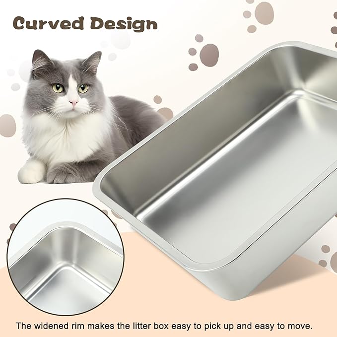 Rypet 2 Packs Stainless Steel Litter Box Metal Litter Box for Cats High Back Litter Boxes Non-Stick Cat Poop Box,Easy to Clean(17.7"*13.8"*3.9")