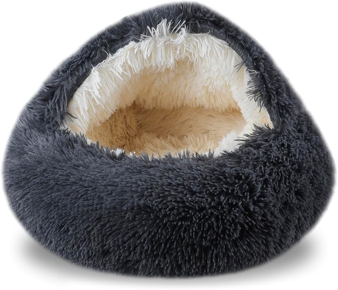Cat Beds for Indoor Cats,Cat Cave for Puppy and Kitty,Calming Small Dog Bed for Small Dogs with Cover Cave,Cozy Warming Fluffy Washable Anti-Slip Pet Sleeping Bag(20 * 20inch,Dark Gray)