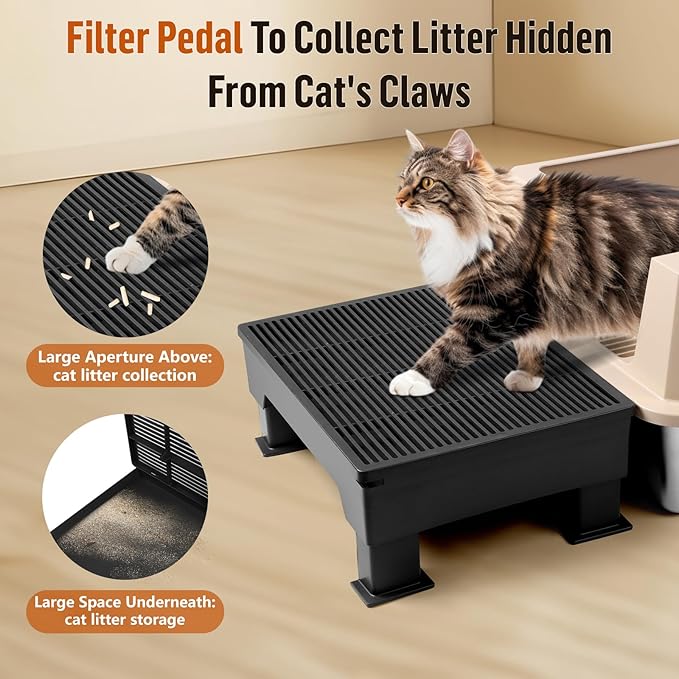 Adjustable Cat Litter Box Step Ramp, Elevated Cat Step Stair for Litter Box with Base, Filter Function, Non-Slip, Easy-to-Clean Pet Toilet Ramp Pedal for Kittens, Old Cats (Black)